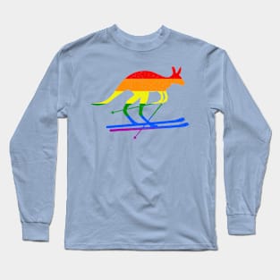 Skier Kangaroo Skiing Fun Winter Sports Rainbow Flag Gift Long Sleeve T-Shirt